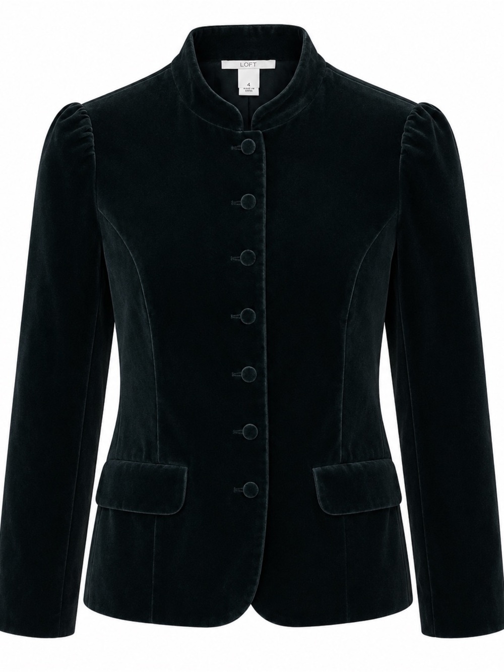 Dressbarn Womens Velvet Blazer Mandarin Collar Button Front Size 12 Navy Blue